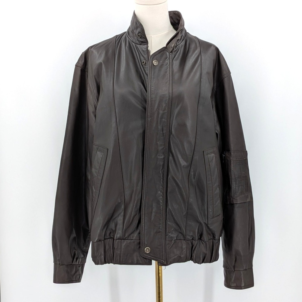 Vintage Clipper Brown Leather Bomber Jacket‎ Leather 80s 90s Pilot Style Top Gun